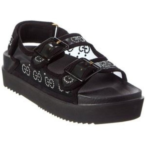 Women's Black Gg Mesh & Suede Platform Sandal SZ 39 - Picture 1 of 8
